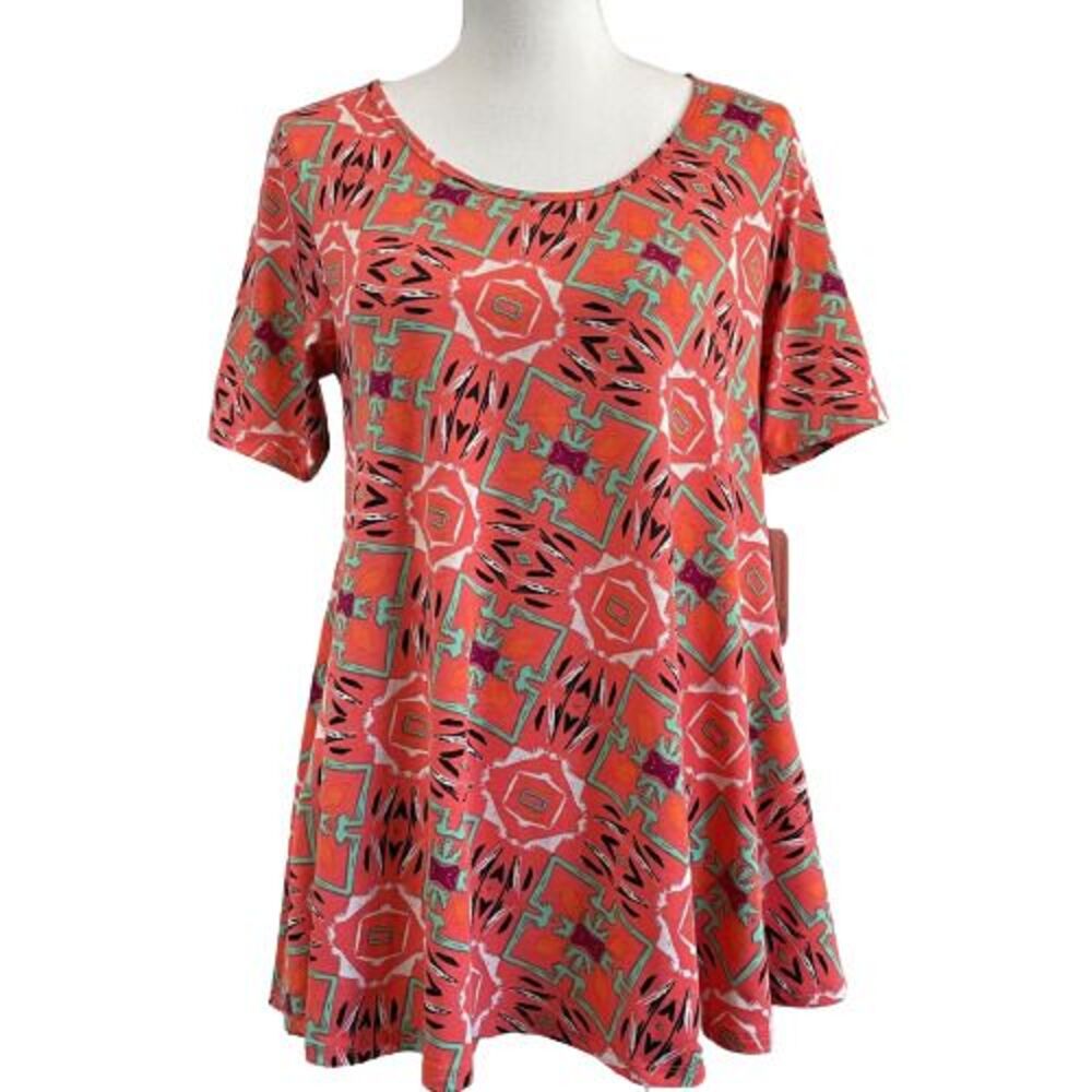 NWT LuLaRoe Women's XS Geometric Print Perfect T Green, Black, Gray, and Orange